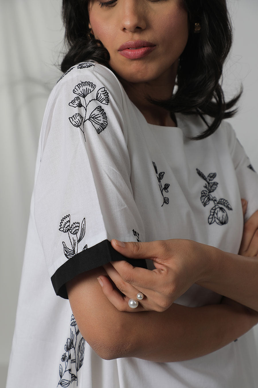 White Cotton Embroidered Dress