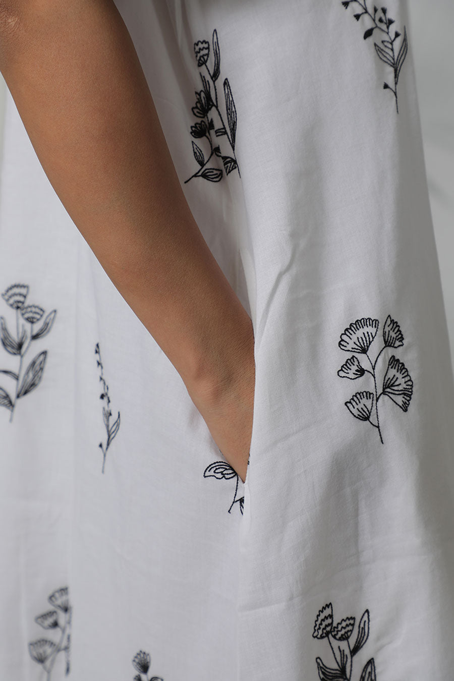 White Cotton Embroidered Dress