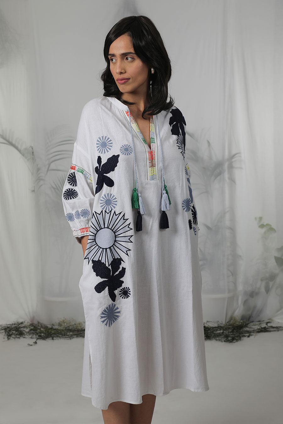 White Floral Embroidered Dress