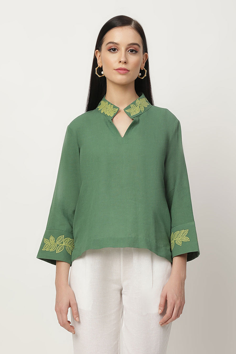 Cecily Green Embroidered Top