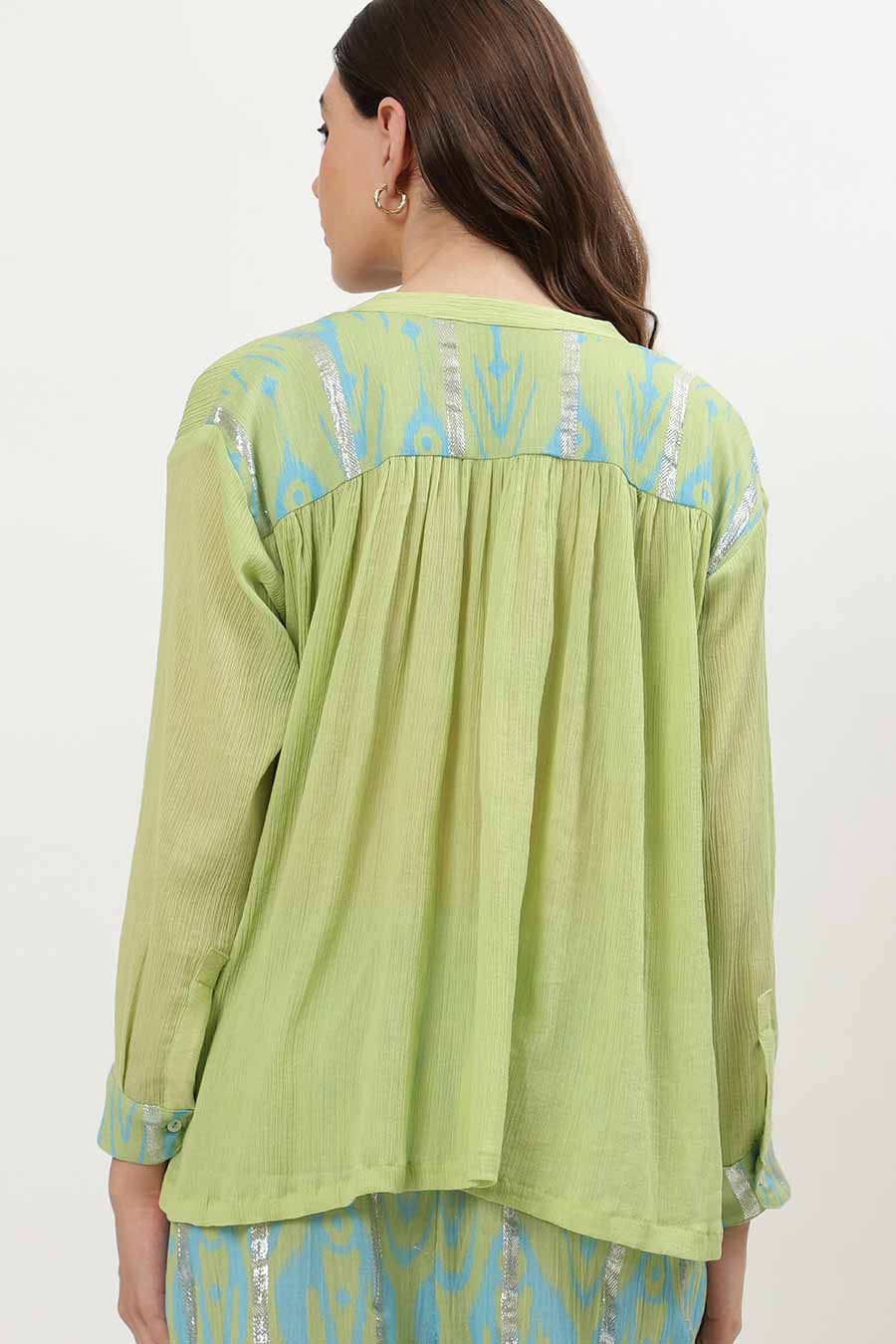 Light Green Ikat Printed Placket Shirt