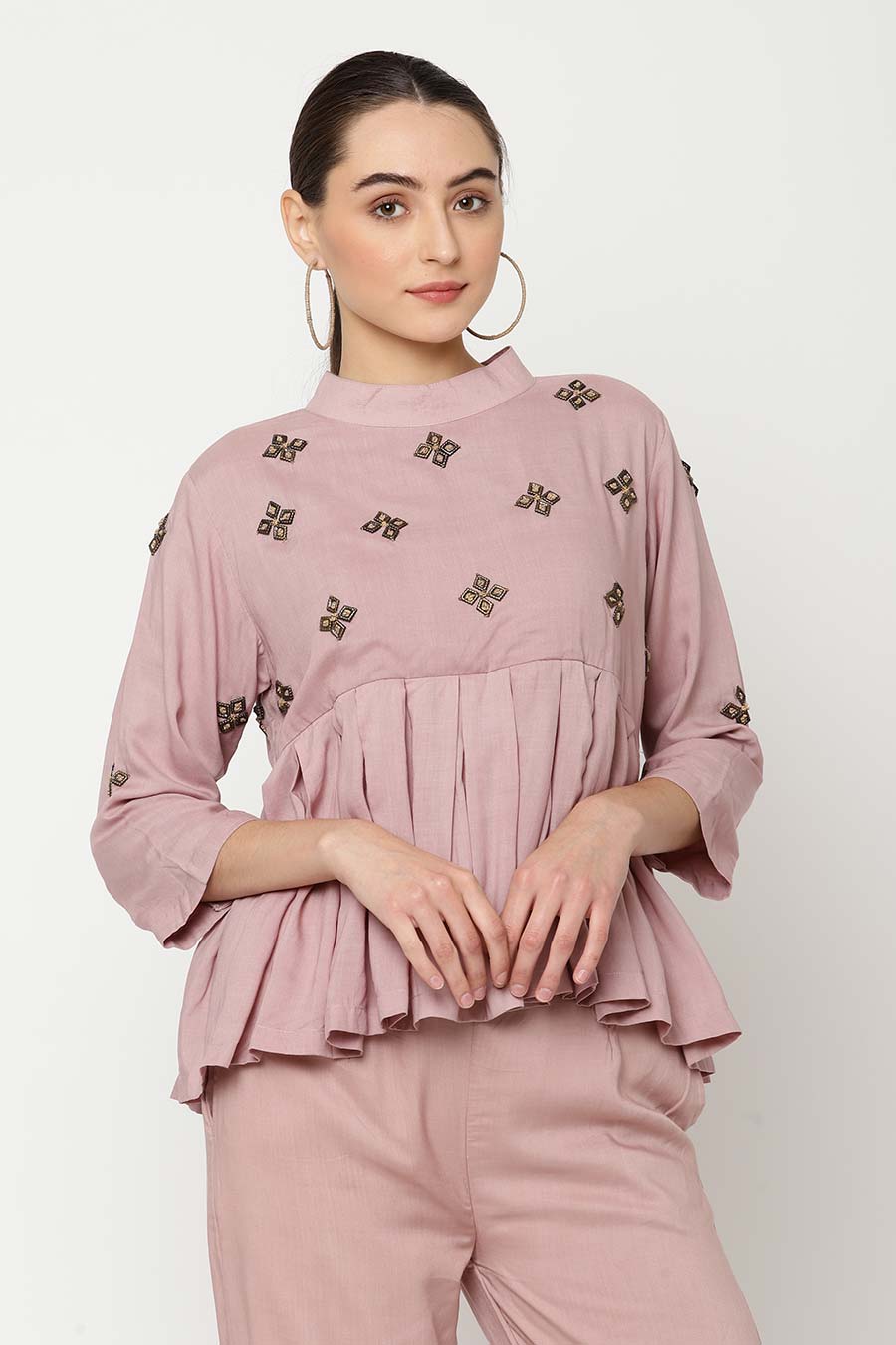 Pink Embroidered Peplum Top