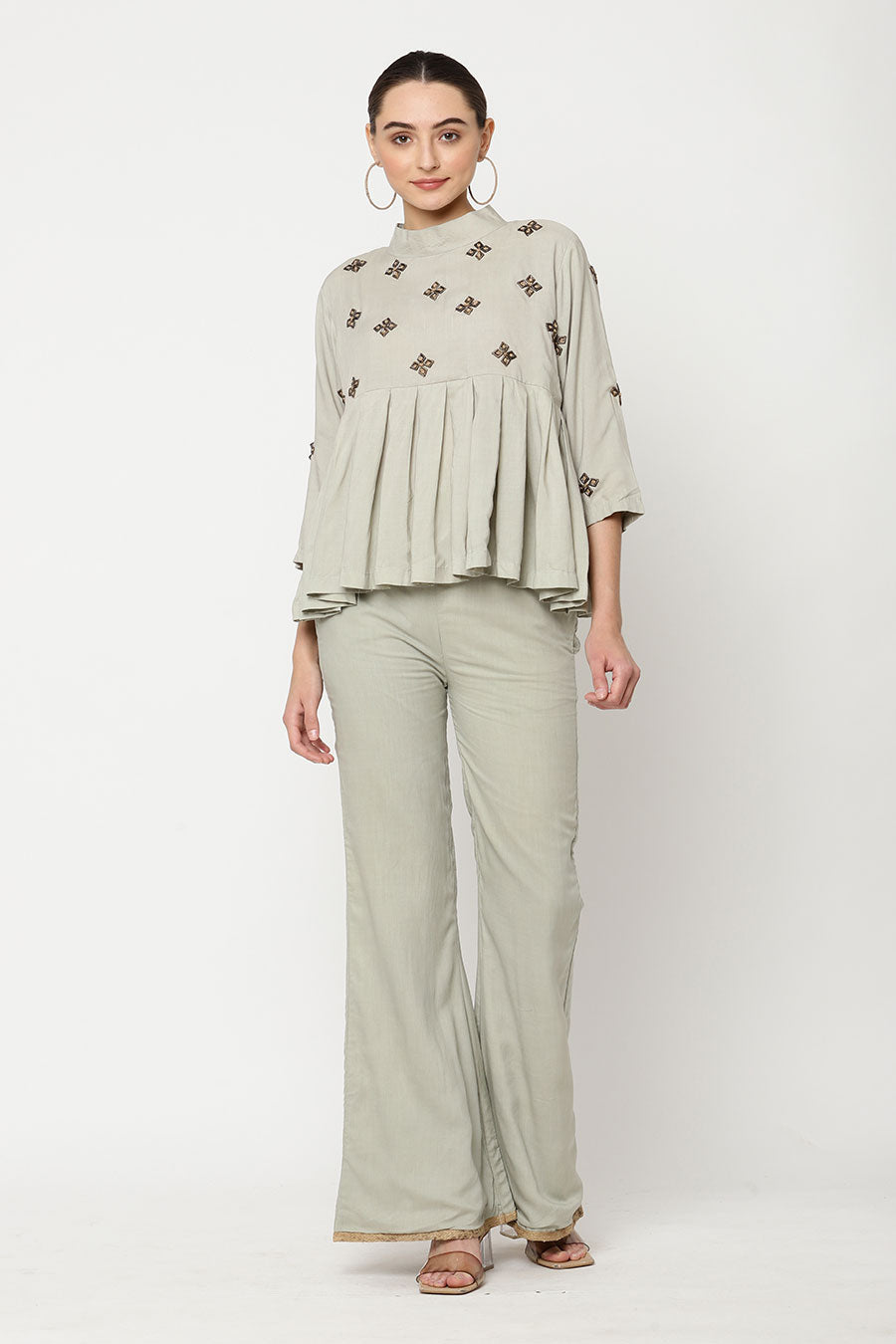 Grey Embroidered Peplum Top