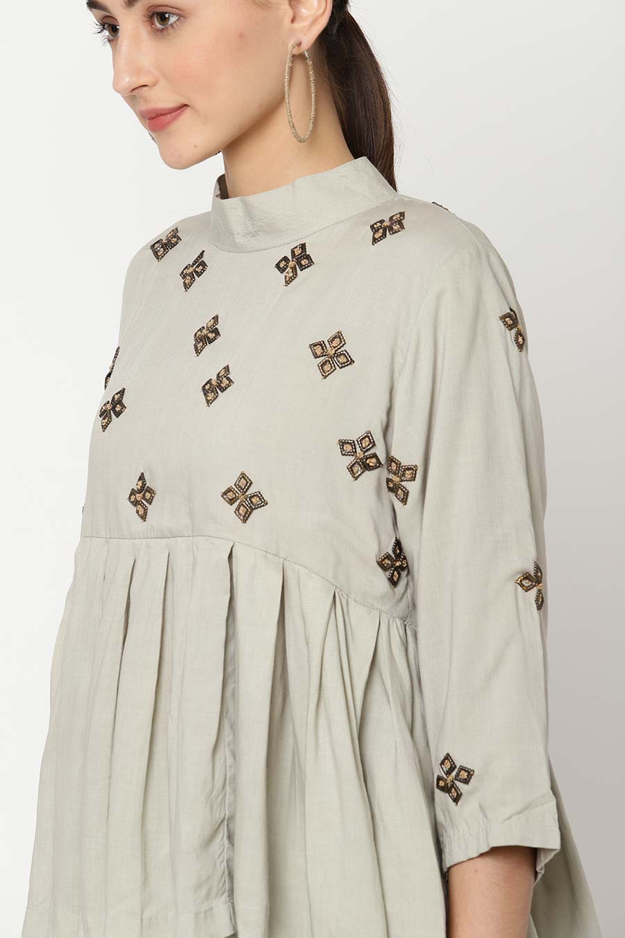 Grey Embroidered Peplum Top