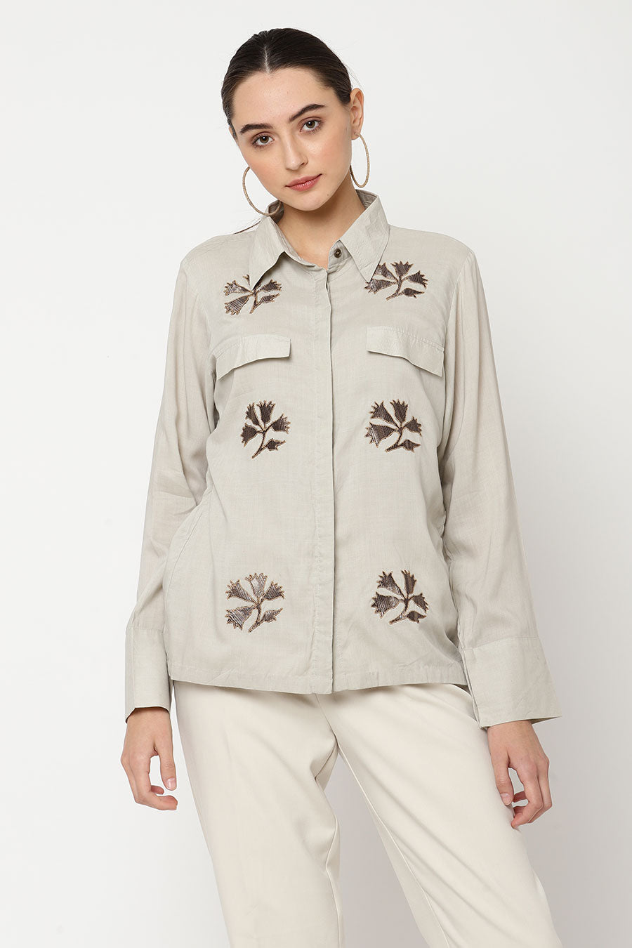 Grey Embroidered Shirt