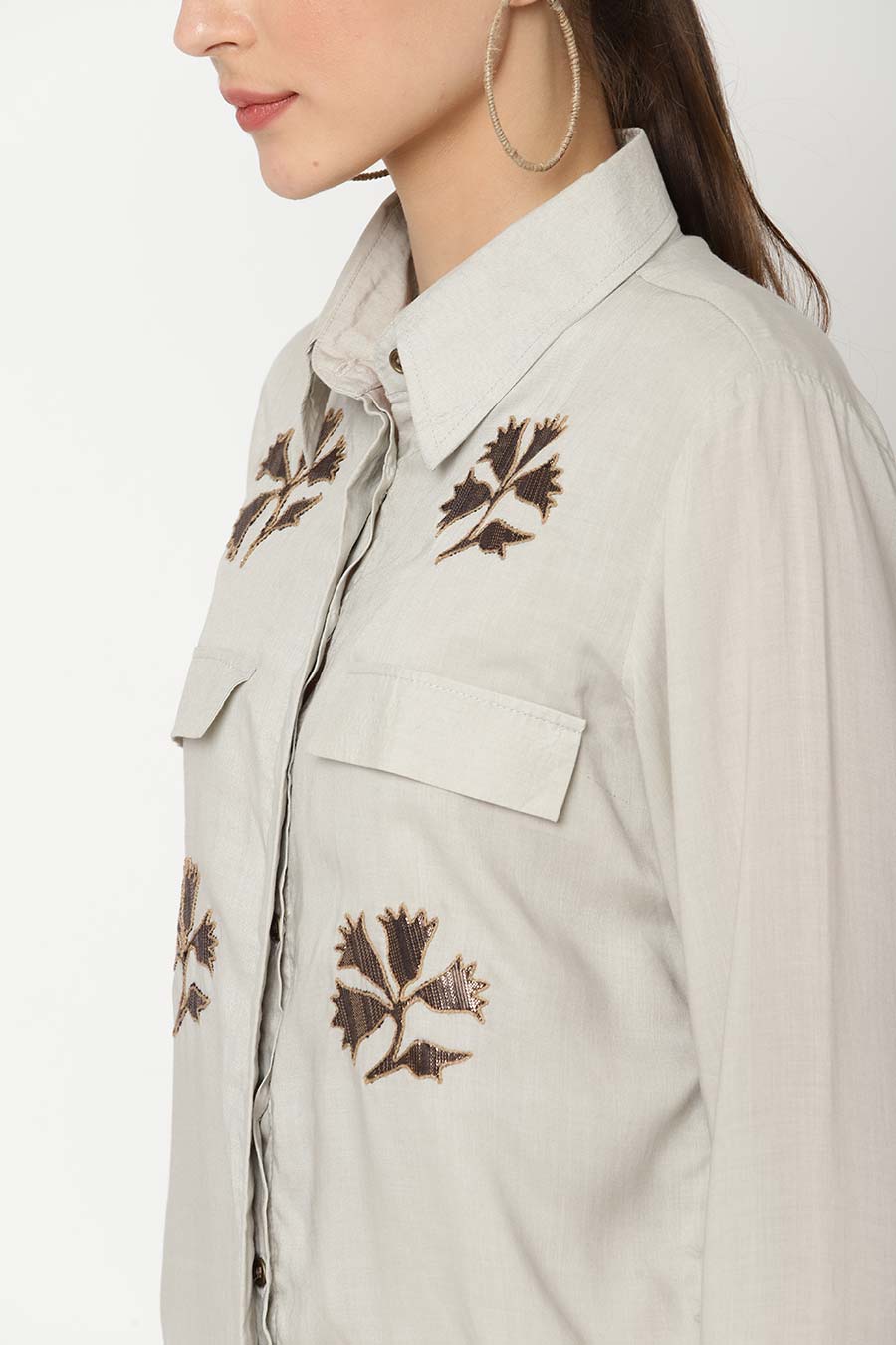 Grey Embroidered Shirt