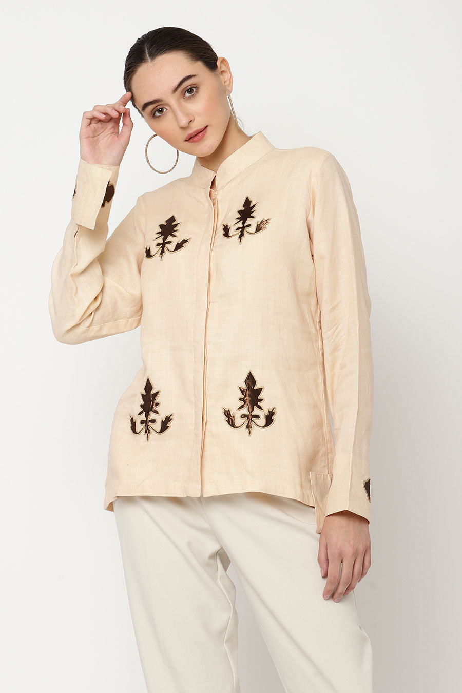 Beige Embroidered Shirt