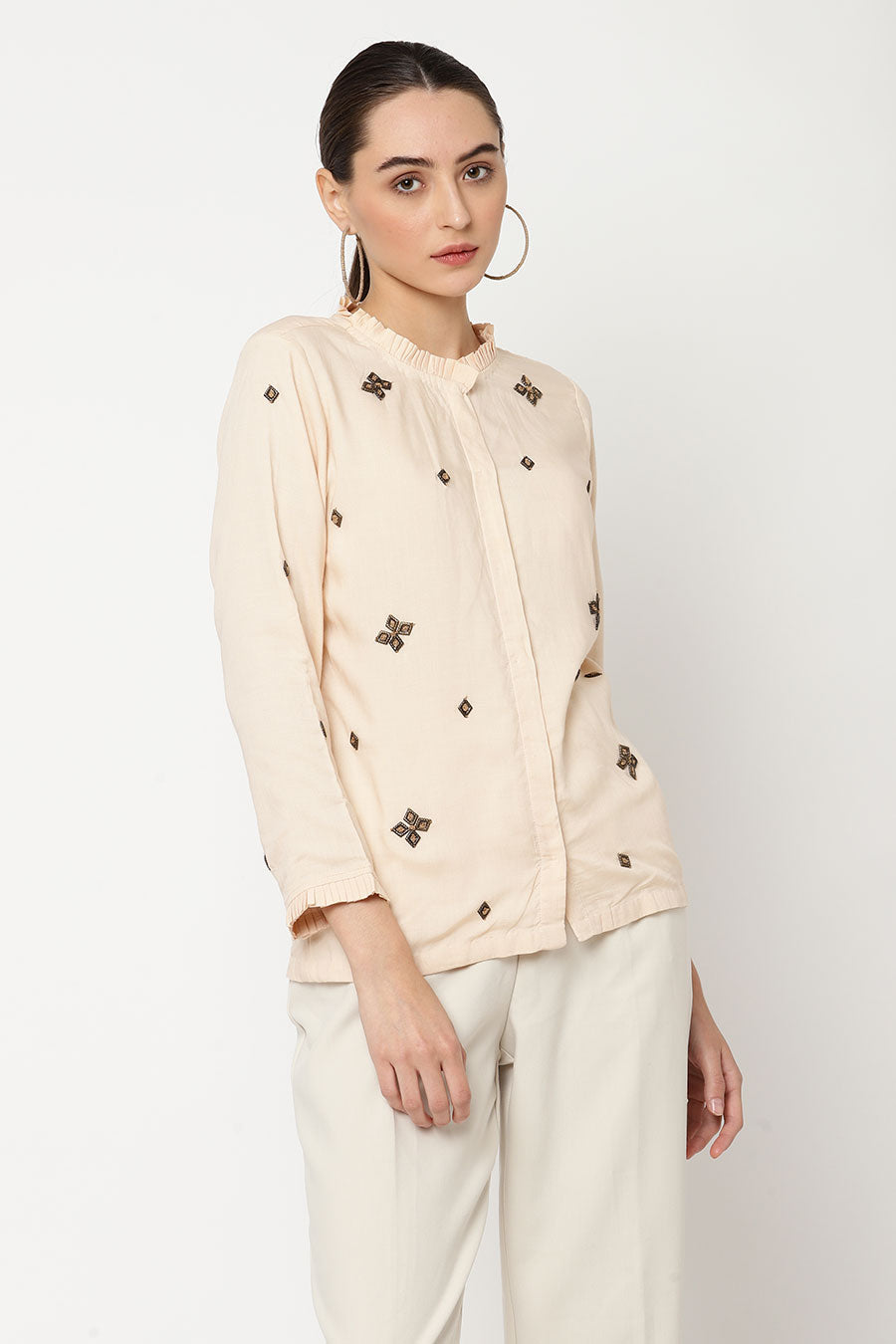 Beige Embellished Shirt