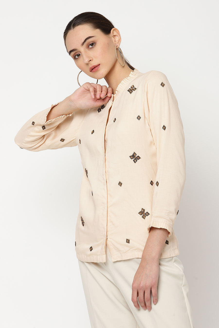 Beige Embellished Shirt