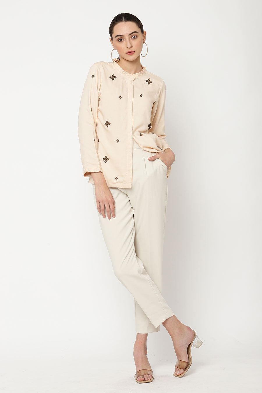 Beige Embellished Shirt