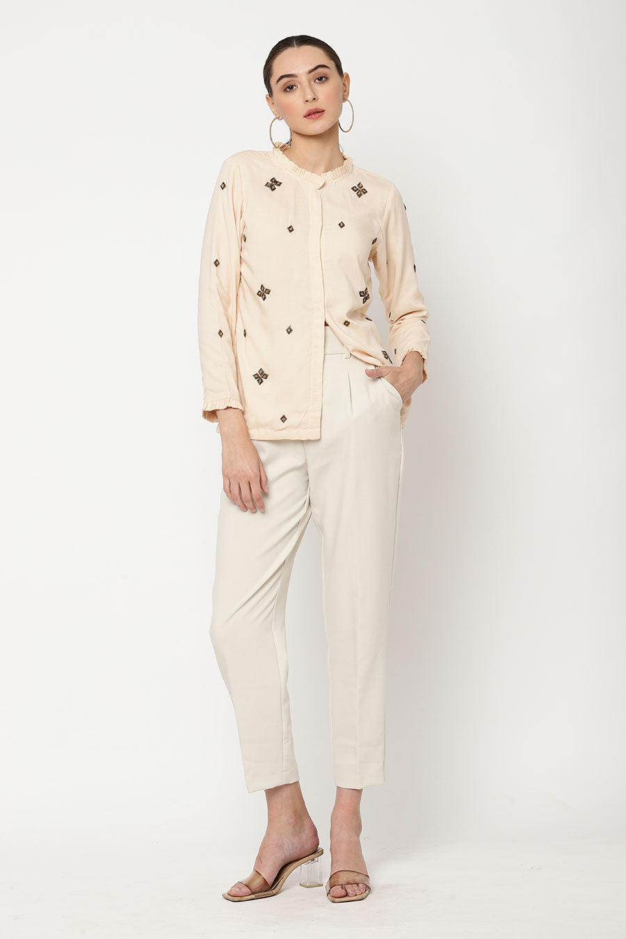 Beige Embellished Shirt