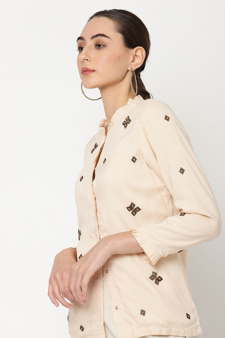 Beige Embellished Shirt