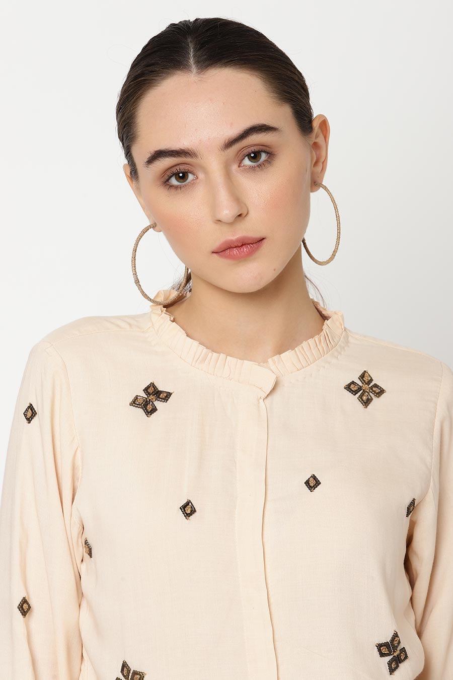 Beige Embellished Shirt