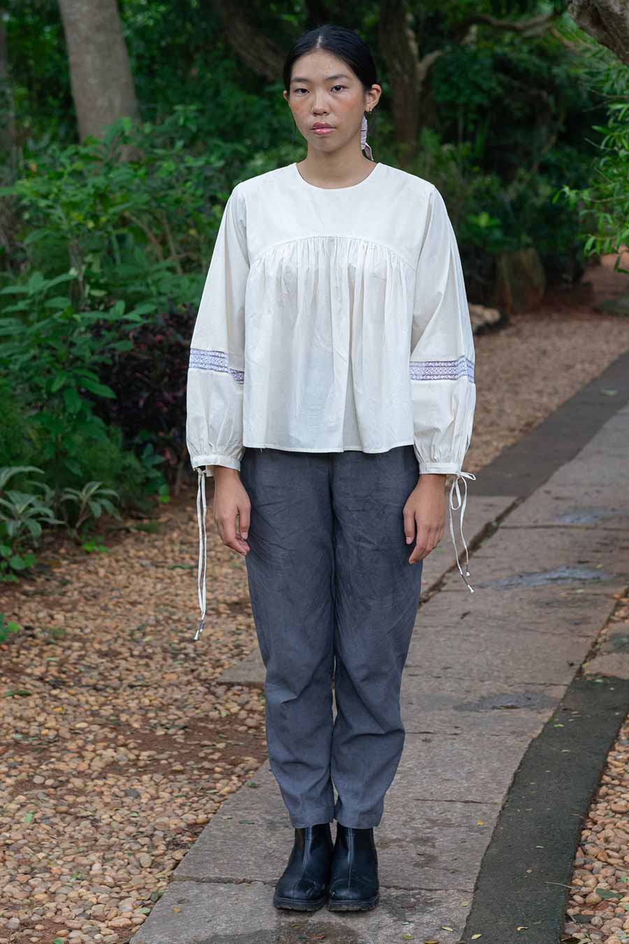 Off-White Lace Gathered Top