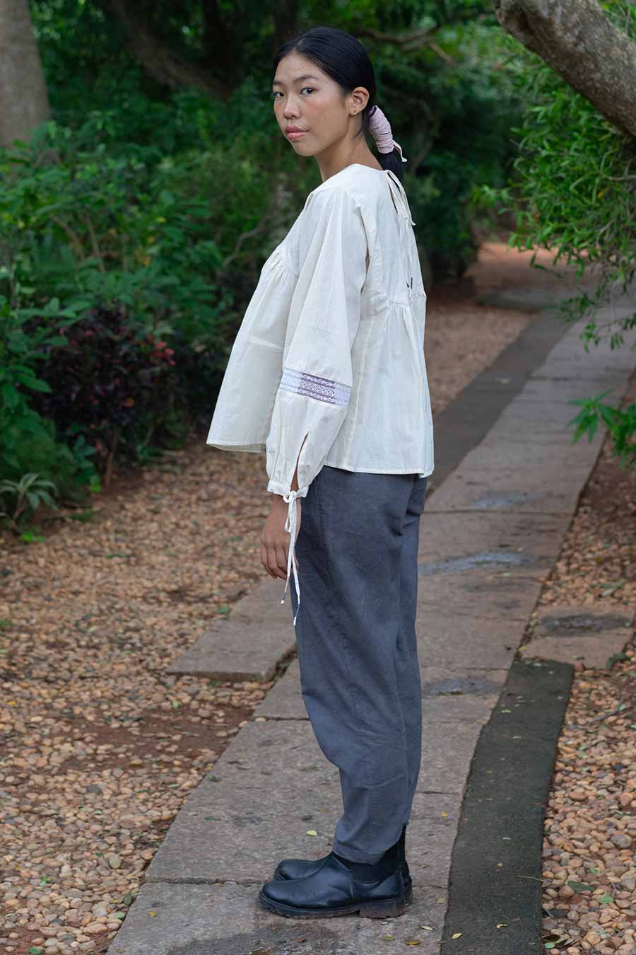 Off-White Lace Gathered Top