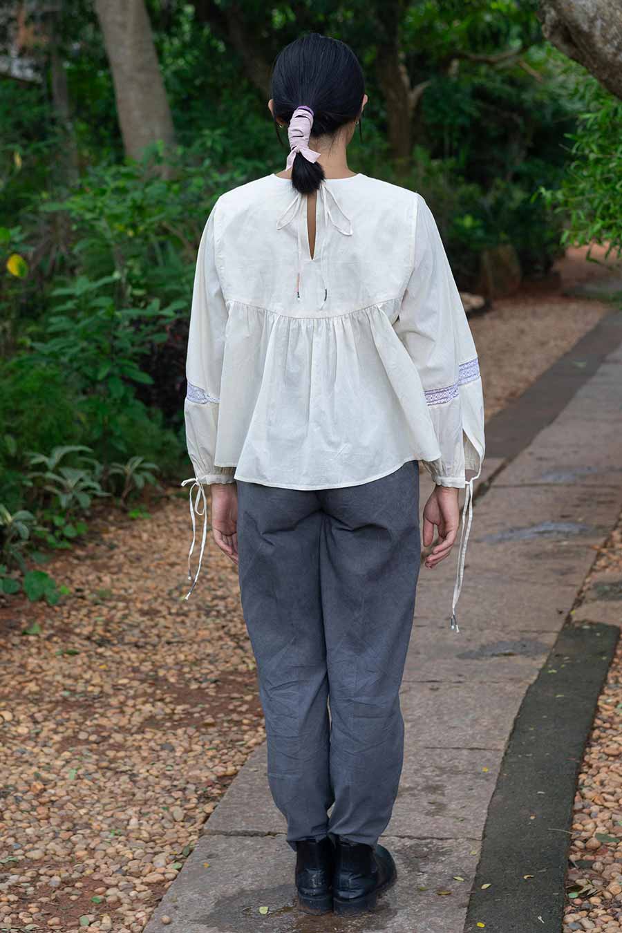 Off-White Lace Gathered Top