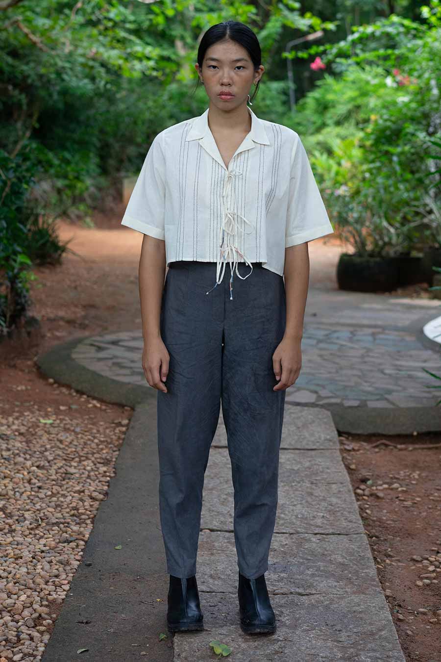 Off-White Hand-Embroidered Crop Shirt