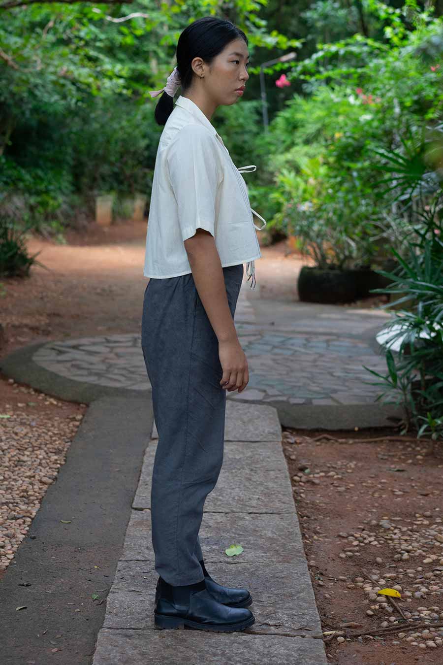 Off-White Hand-Embroidered Crop Shirt