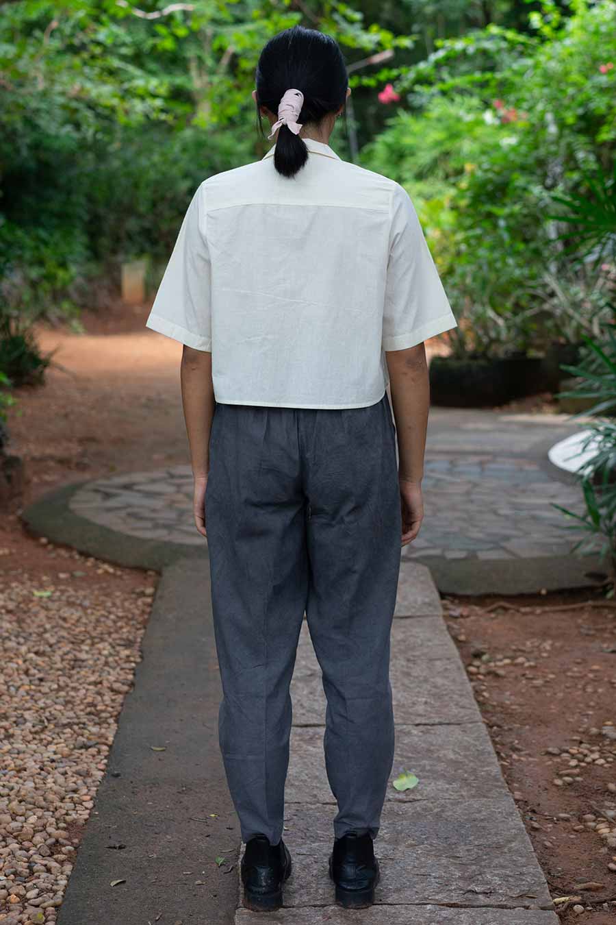 Off-White Hand-Embroidered Crop Shirt