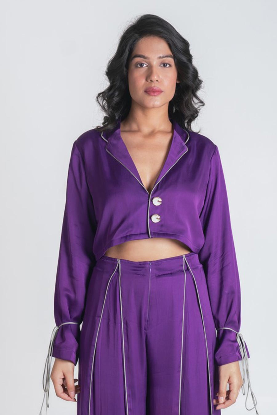 Purple Piping Detailed Crop Top