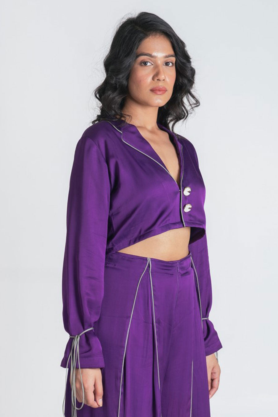 Purple Piping Detailed Crop Top