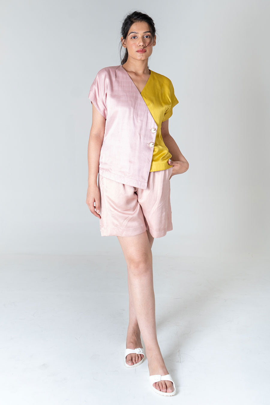 Pink-Yellow Shirt & Shorts Co-Ord Set