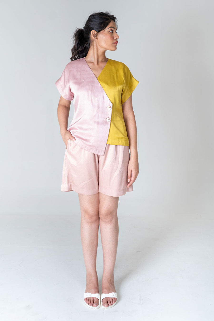 Pink-Yellow Shirt & Shorts Co-Ord Set