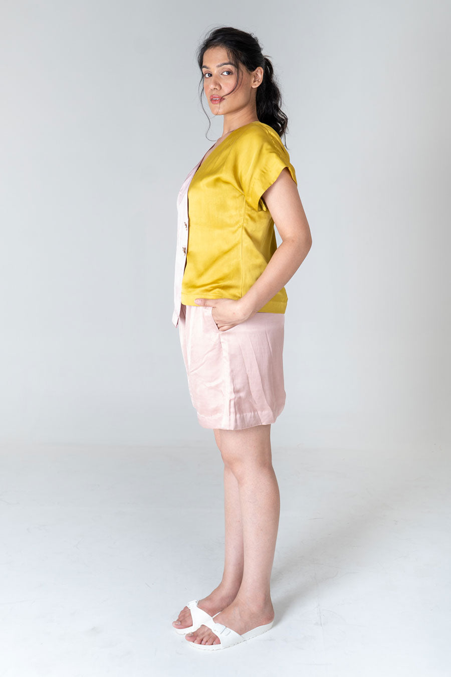Pink-Yellow Shirt & Shorts Co-Ord Set