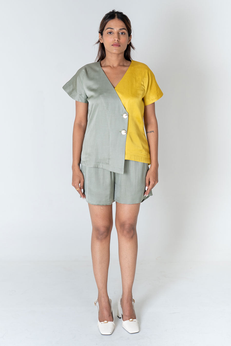 Green-Yellow Shirt & Shorts Co-Ord Set