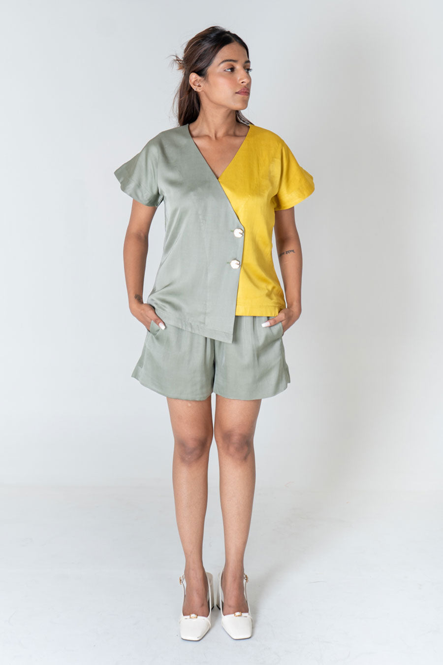 Green-Yellow Shirt & Shorts Co-Ord Set