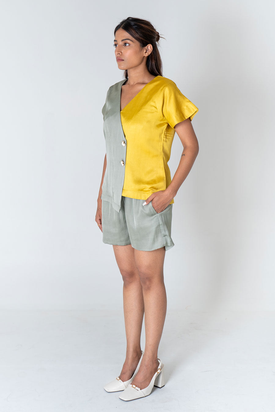 Green-Yellow Shirt & Shorts Co-Ord Set