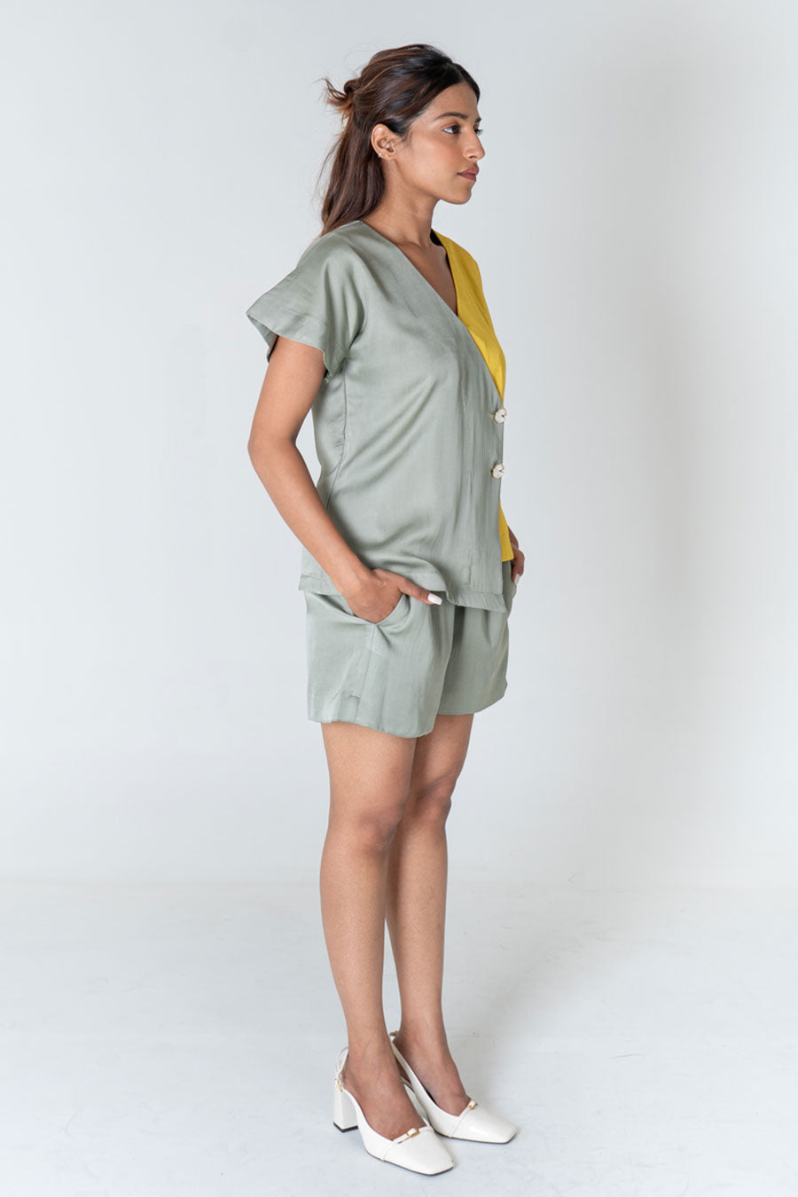 Green-Yellow Shirt & Shorts Co-Ord Set