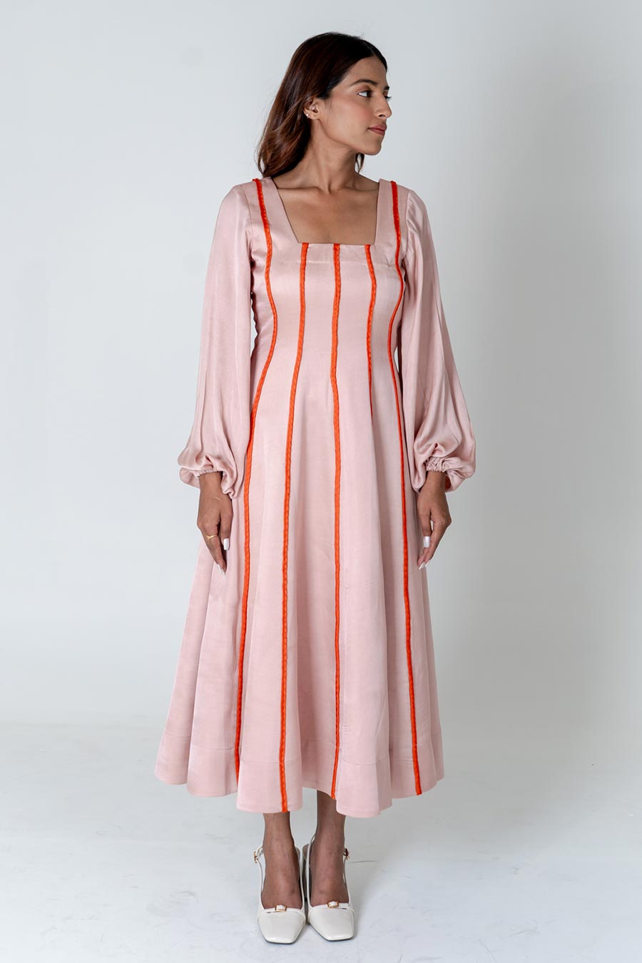 Pink-Orange Braided Maxi Dress
