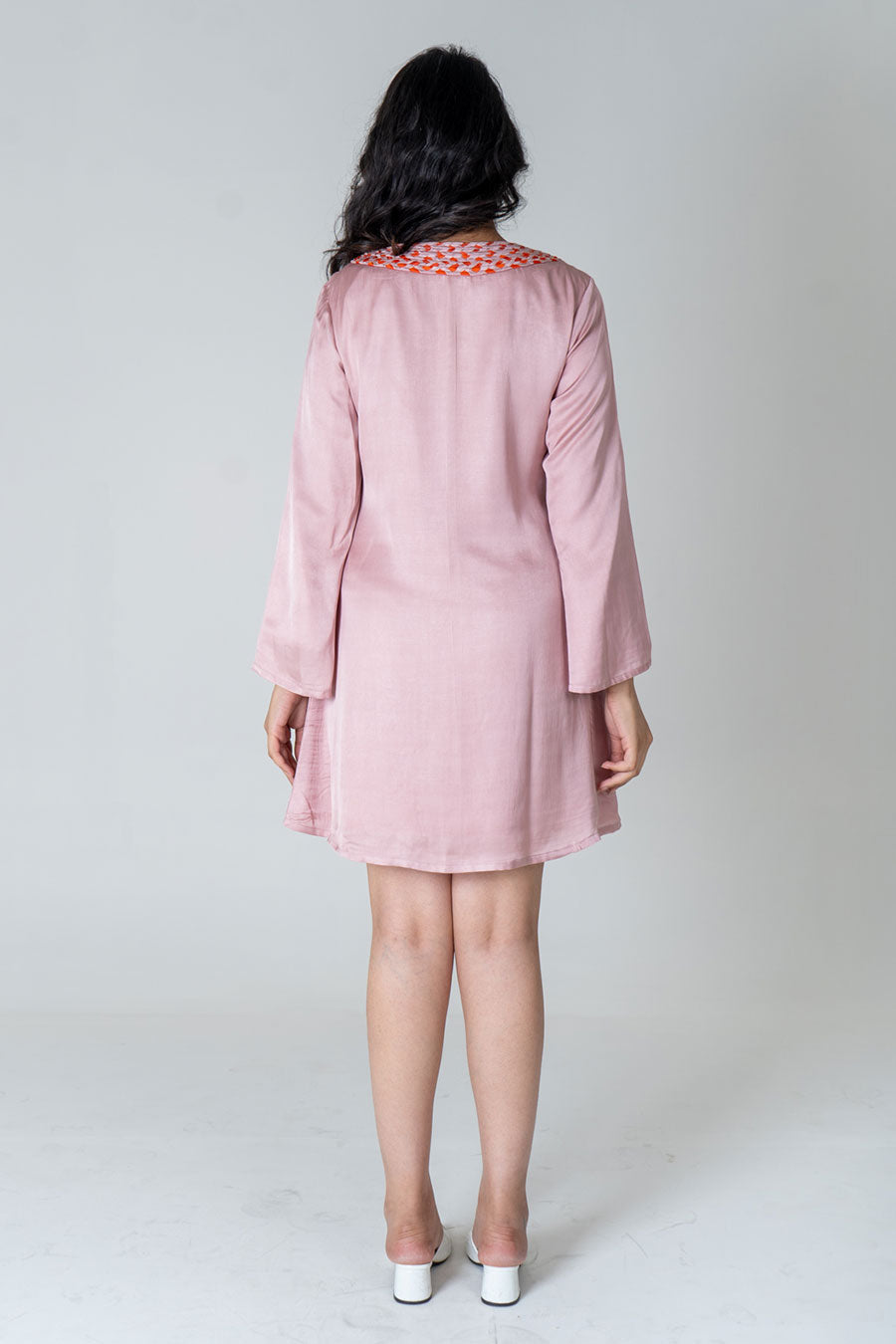 Pink-Orange Braided Neck Short Dress