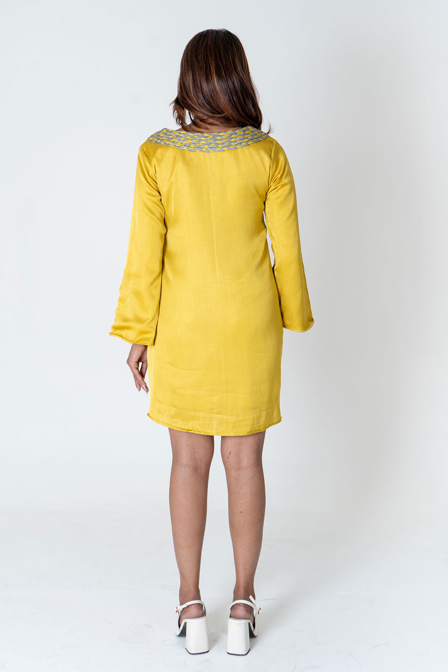 Yellow-Green Braided Neck Short Dress