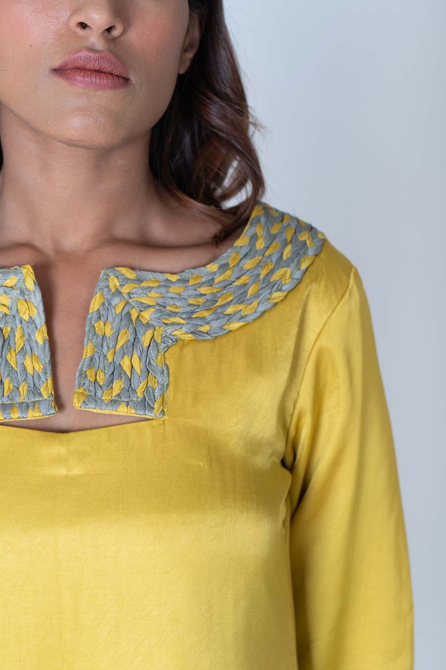 Yellow-Green Braided Neck Short Dress