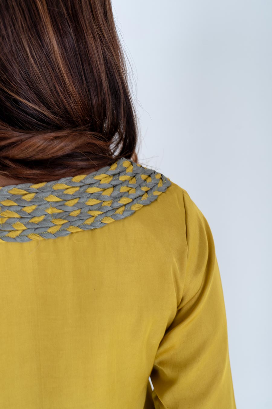 Yellow-Green Braided Neck Short Dress