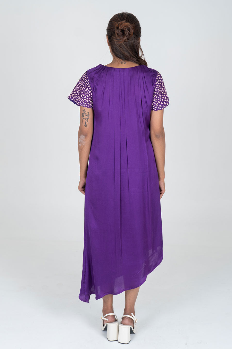 Purple-Pink Braided Sleeves Midi Dress