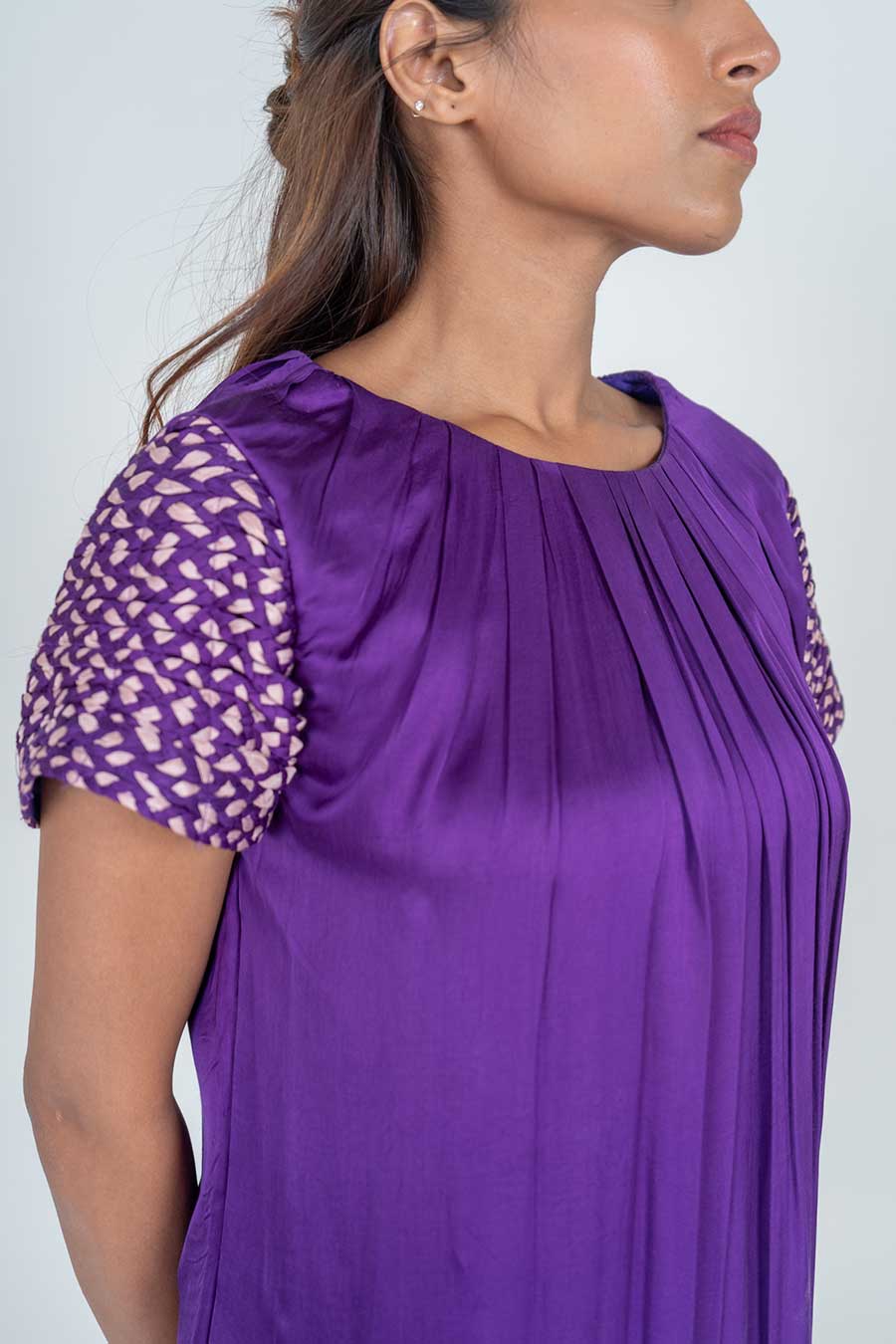 Purple-Pink Braided Sleeves Midi Dress