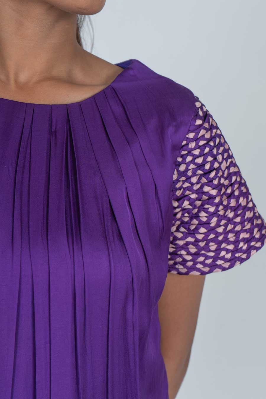 Purple-Pink Braided Sleeves Midi Dress