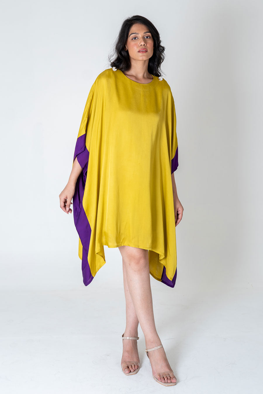 Yellow-Purple Short Kaftan Dress