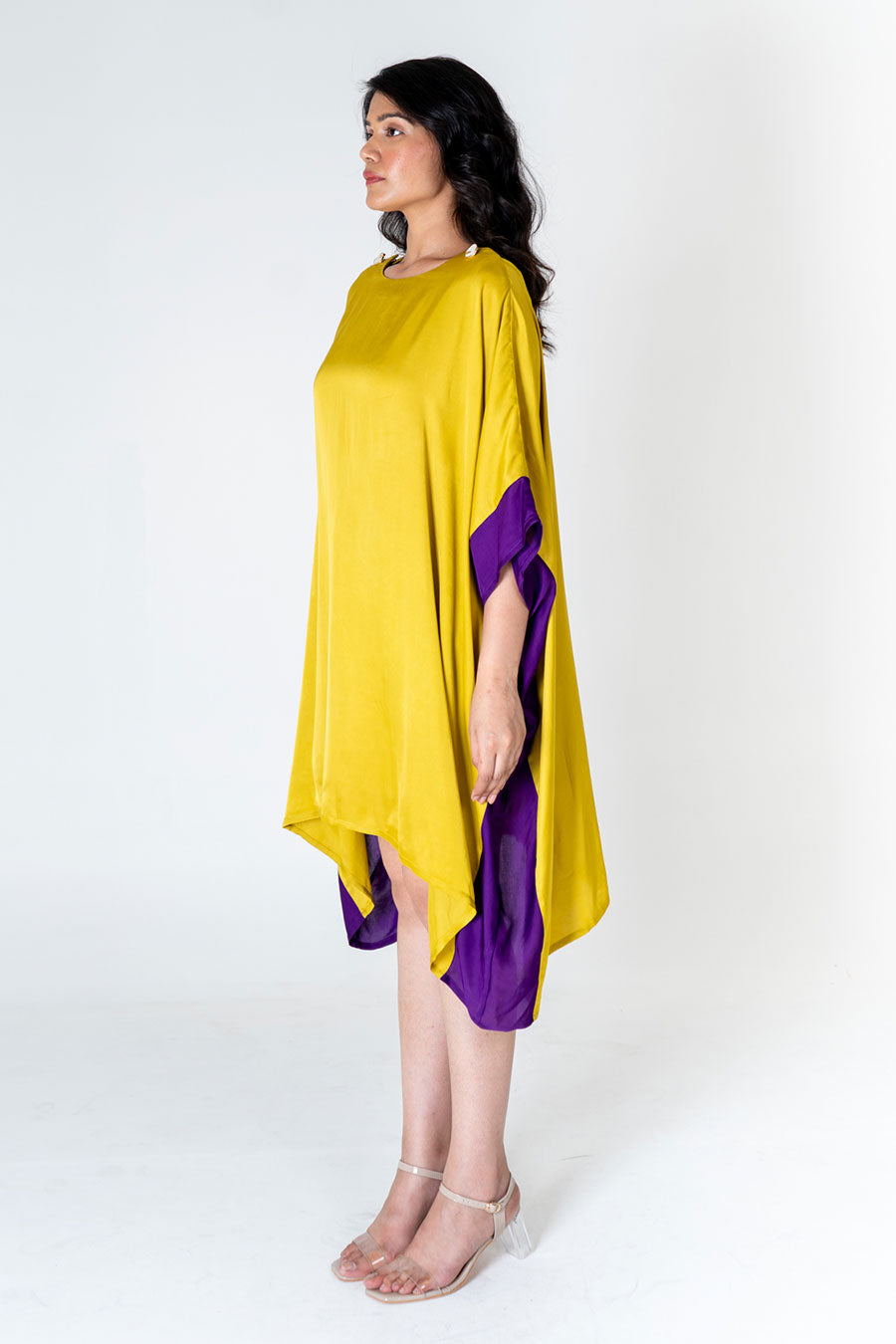 Yellow-Purple Short Kaftan Dress