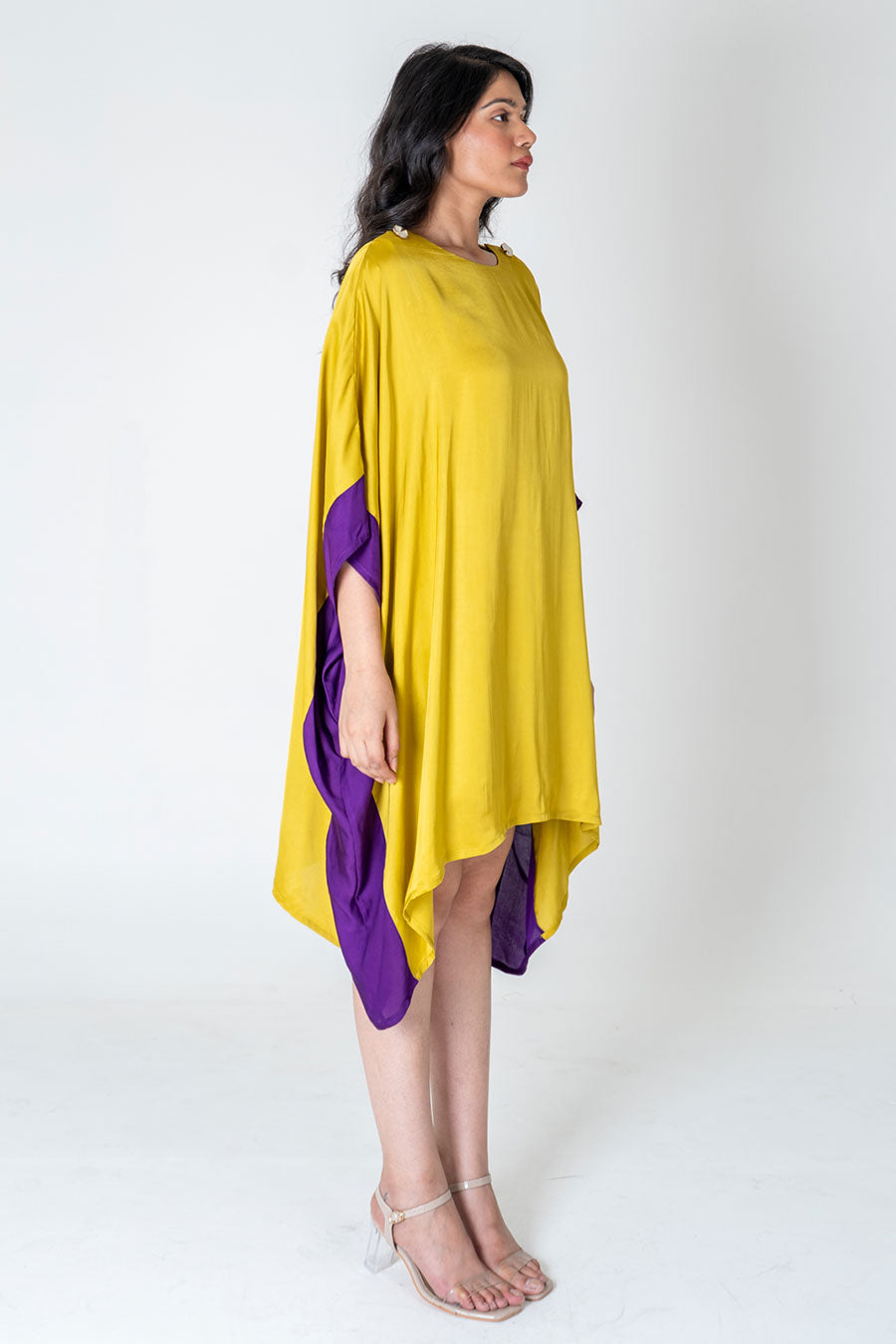 Yellow-Purple Short Kaftan Dress
