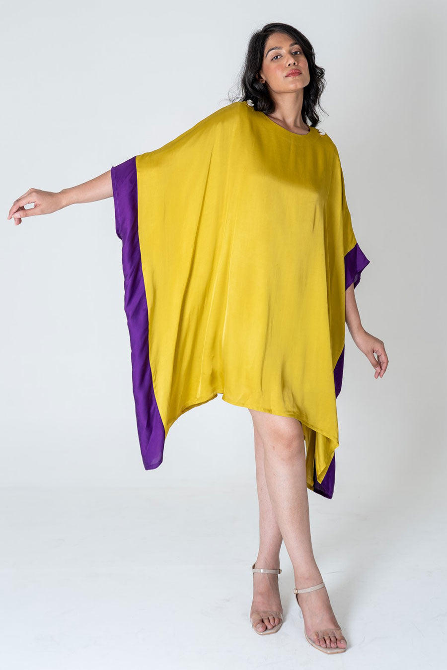 Yellow-Purple Short Kaftan Dress