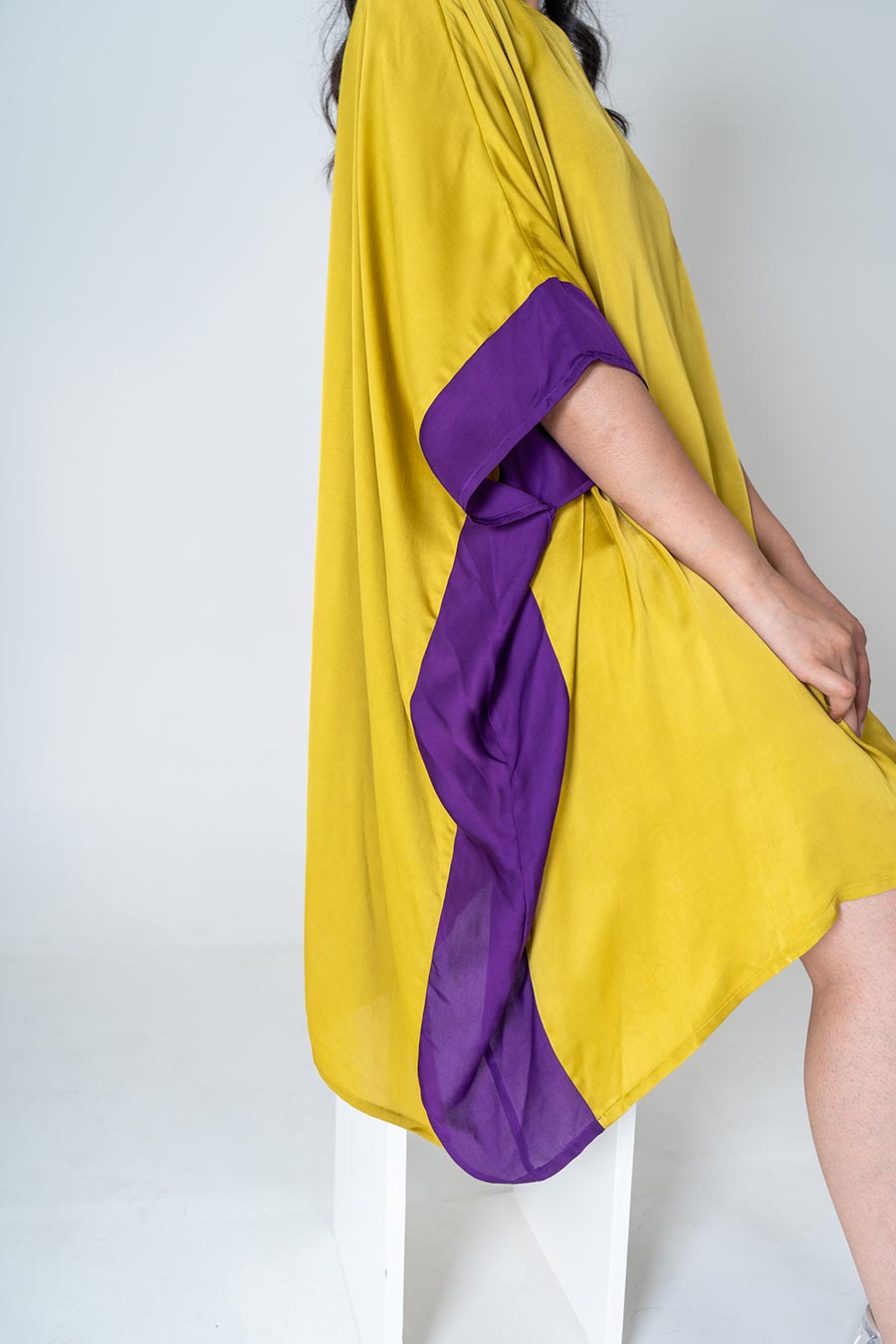 Yellow-Purple Short Kaftan Dress