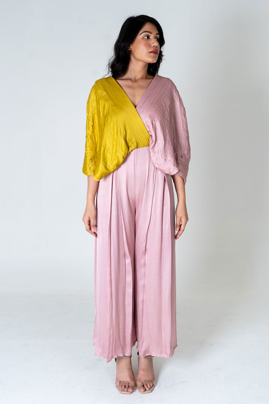 Pink-Yellow Colour-Blocked Jumpsuit