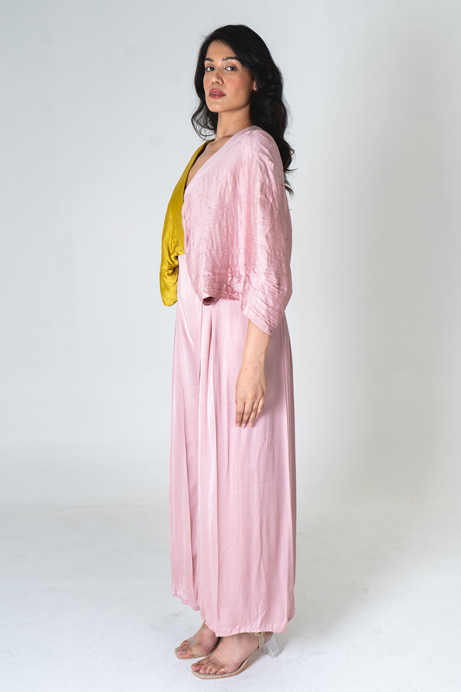 Pink-Yellow Colour-Blocked Jumpsuit