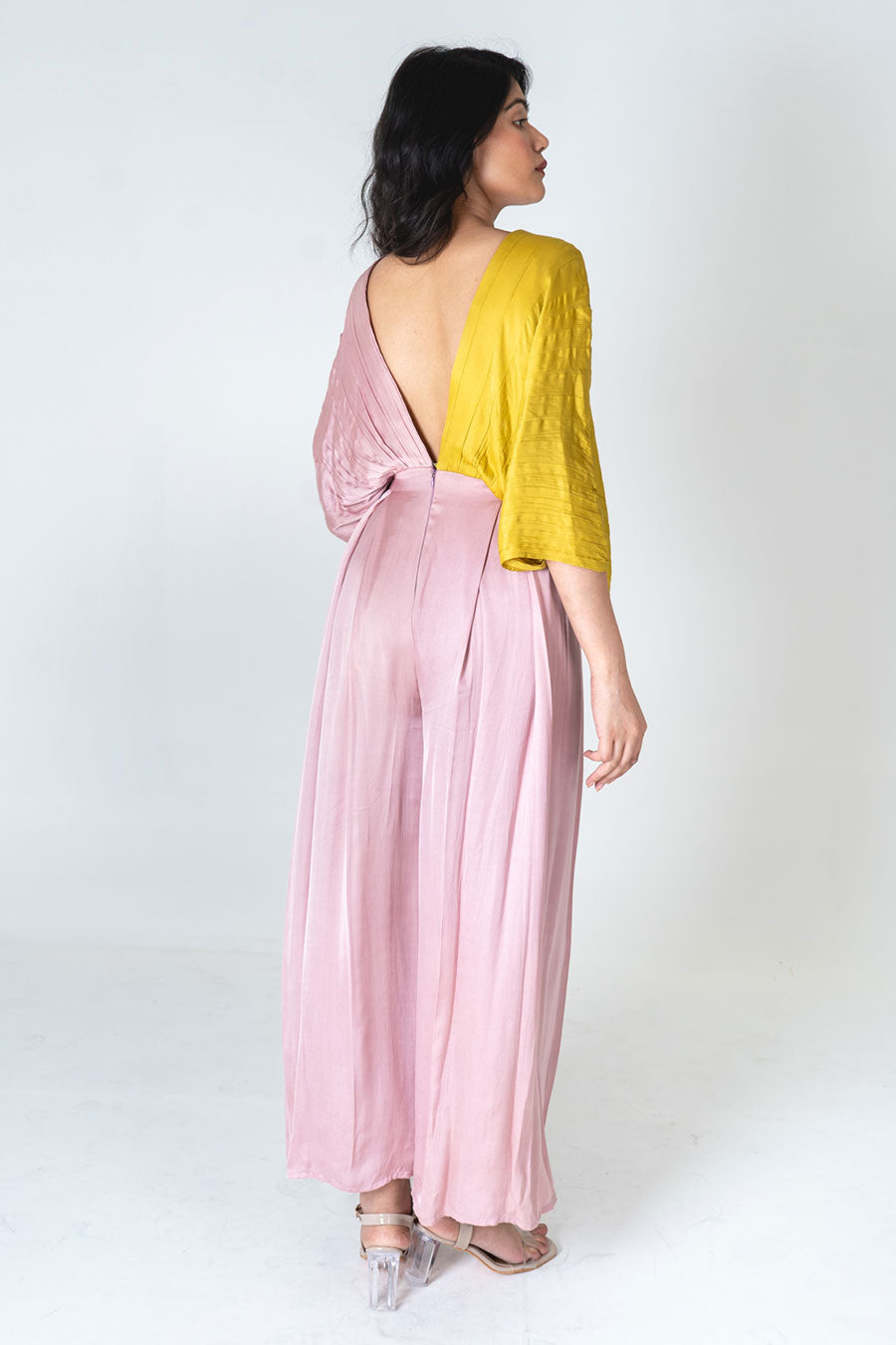 Pink-Yellow Colour-Blocked Jumpsuit