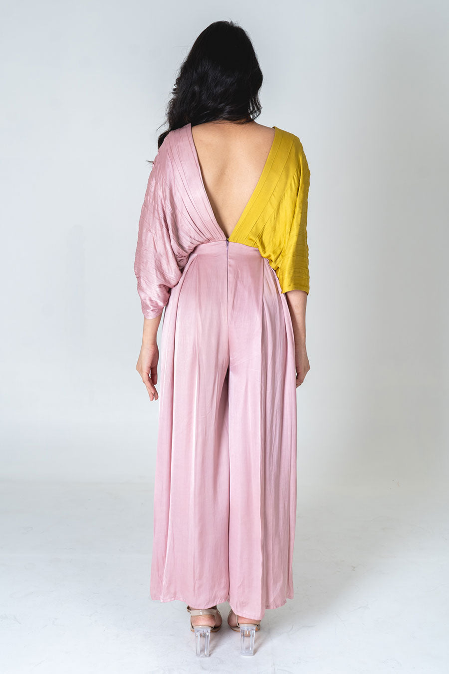 Pink-Yellow Colour-Blocked Jumpsuit