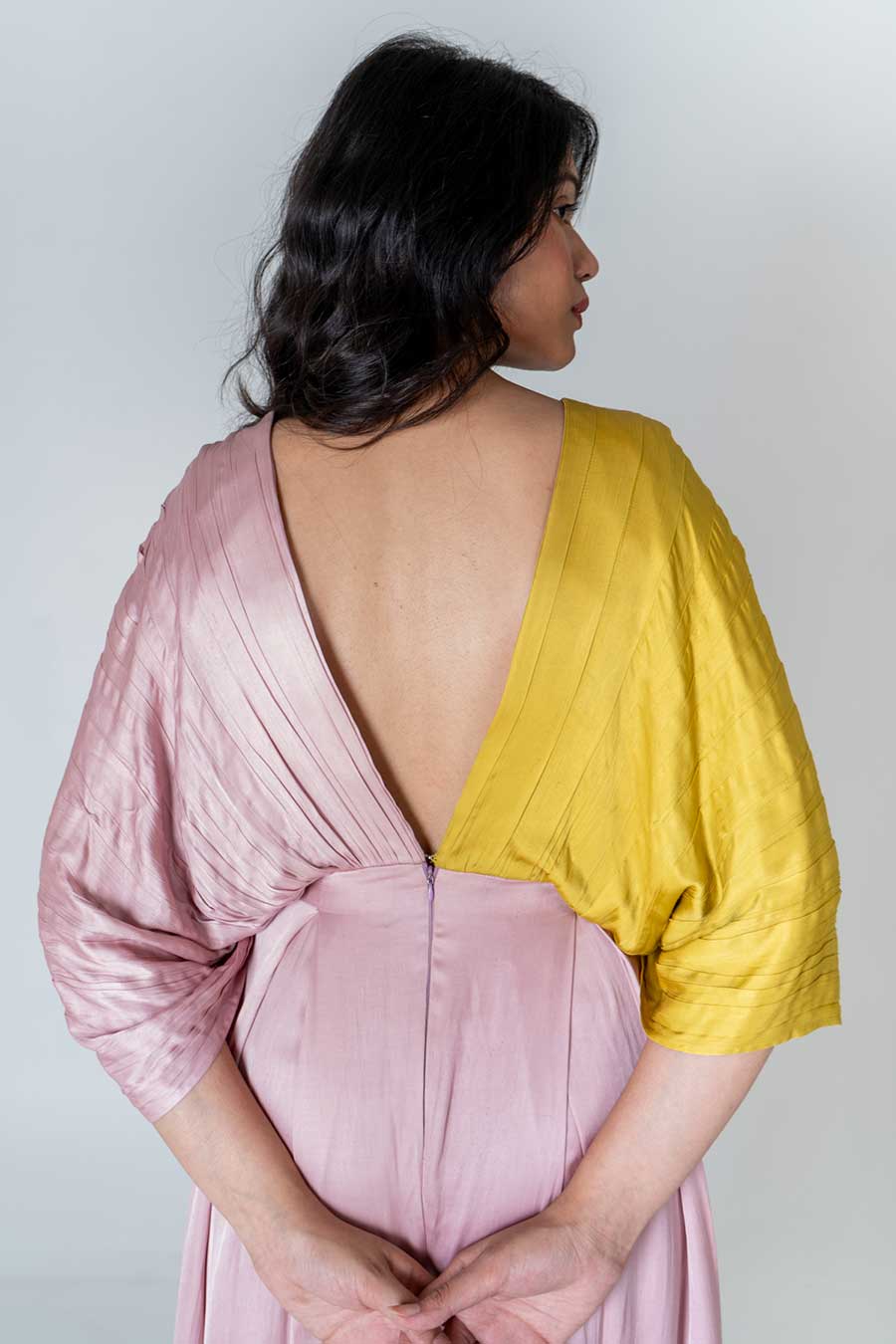 Pink-Yellow Colour-Blocked Jumpsuit
